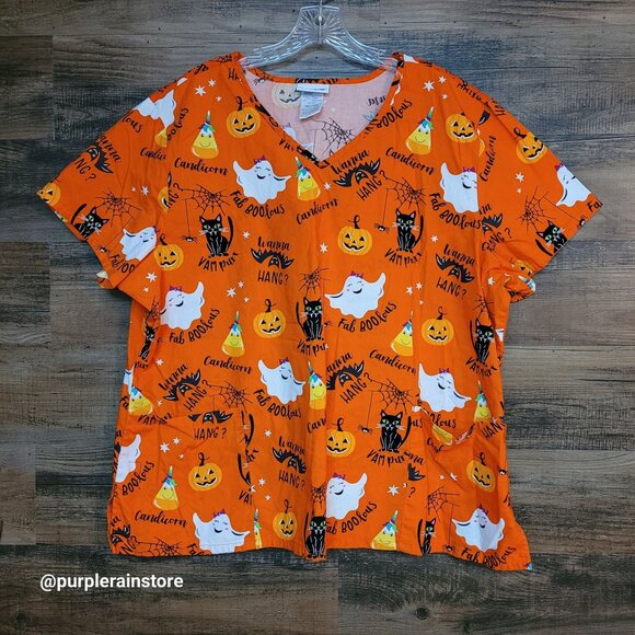 Scrub Star Scub Top 3X Halloween V Neck Pockets Healthcare Medical Career - Picture 1 of 11